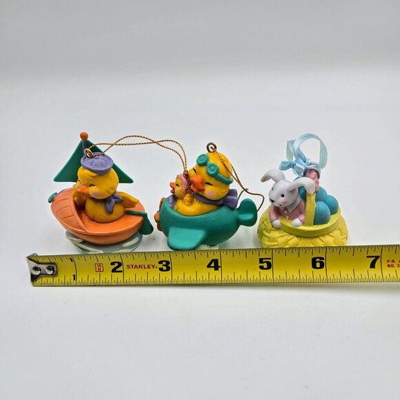 Easter Hanging Ornaments Duck Boat Chick Plane Rabbit Basket Eggs Lot Of 3 Read - Picture 8 of 9